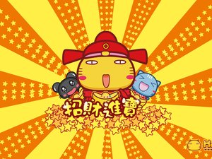 安卓动漫 插画 手绘 Hamicat 哈咪猫 招财进宝 新年 过年 春节手机壁纸