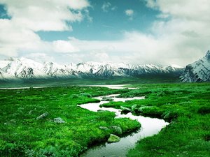 风景 自然 雪山 河流