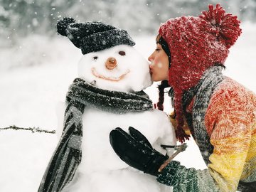 小清新 温馨一刻 女孩 雪人