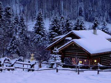 风景 雪景 田园 房子