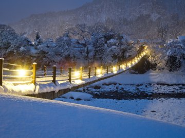 风景 雪景 小桥 夜景