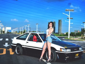 秋名山 战车 丰田 AE86 美女 模特 宽屏