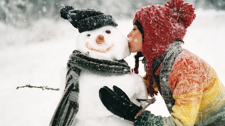 小清新 温馨一刻 女孩 雪人