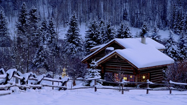 风景 雪景 田园 房子