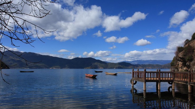 风景 自然风景 泸沽湖 蓝天白云 宽屏