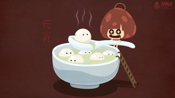 安卓手机动漫 卡通 可爱 元宵节 欧型兔 MOJI 莫吉 插画高清壁纸