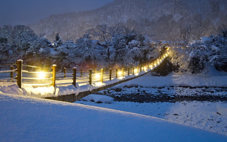 安卓手机风景 雪景 小桥 夜景高清壁纸