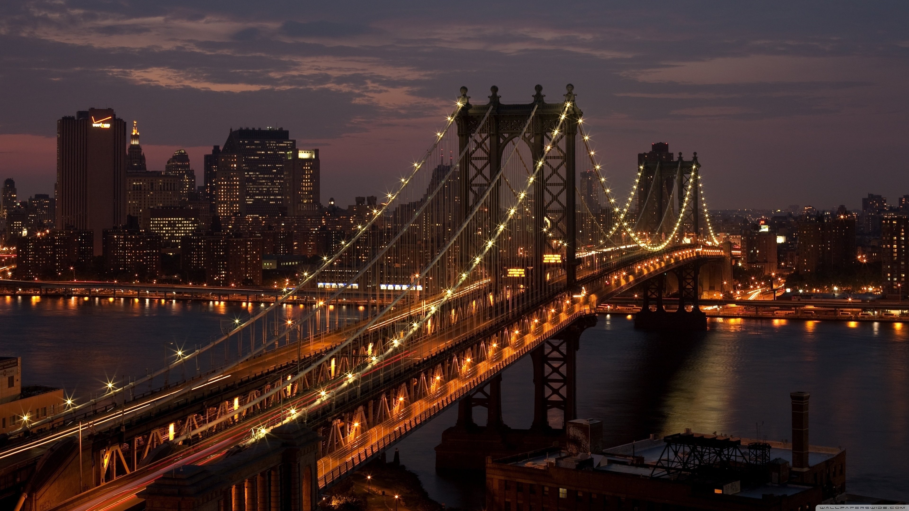 曼哈顿大桥,桥梁,都市,夜景,4K专区